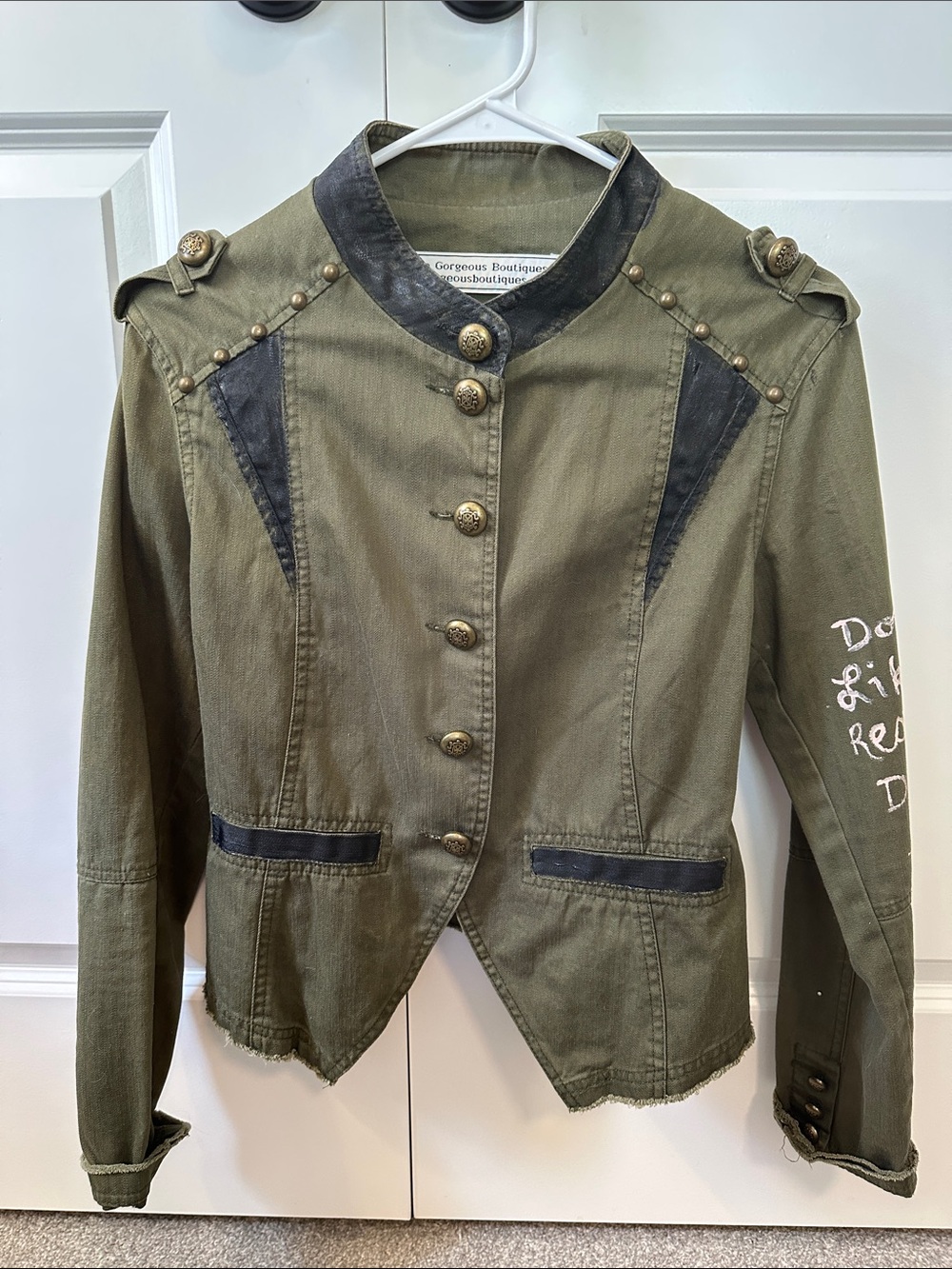 Olive Military-Inspired Women's Blazer with Contrast Trim